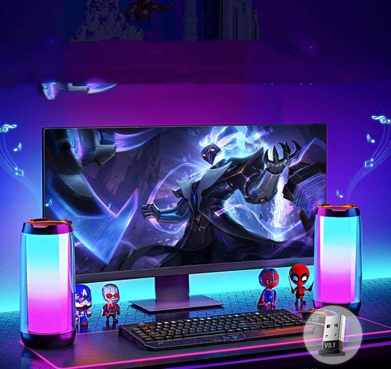 Atmospheric Ambient Light Gaming Desktop Computer with Smart Bluetooth Ambient Light Gaming Speaker for Romantic Rooms