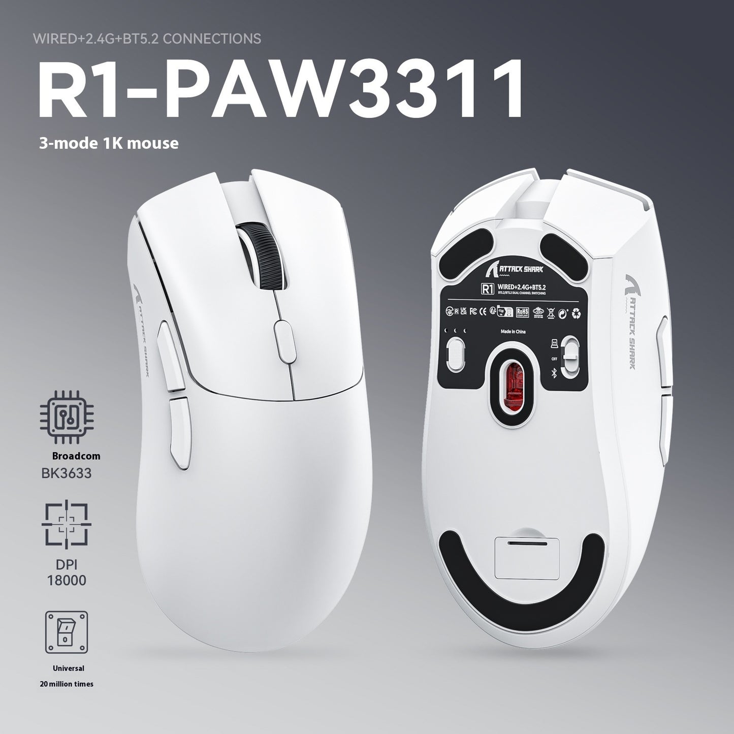 Attack Shark Wireless Bluetooth Three-model Lightweight Mouse E-sports Games Office