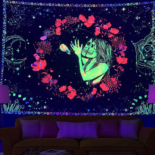 Alien Party Bar Skeleton Fluorescent Tapestry